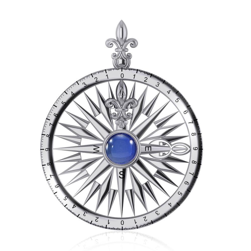 Compass Rose Silver Pendant With Gemstone TP3152 - peterstone.dropshipping