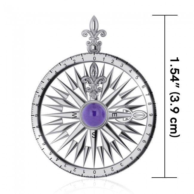 Compass Rose Silver Pendant With Gemstone TP3152 - peterstone.dropshipping