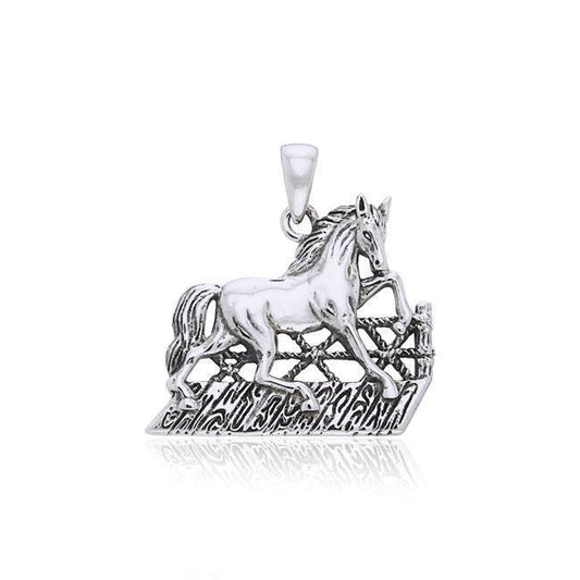 Running Horse by The Fence Silver Pendant TP3211 Pendant