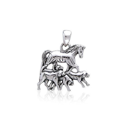 Running Horse with Dogs Silver Pendant TP3213 Pendant