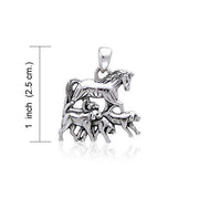 Running Horse with Dogs Silver Pendant TP3213 Pendant