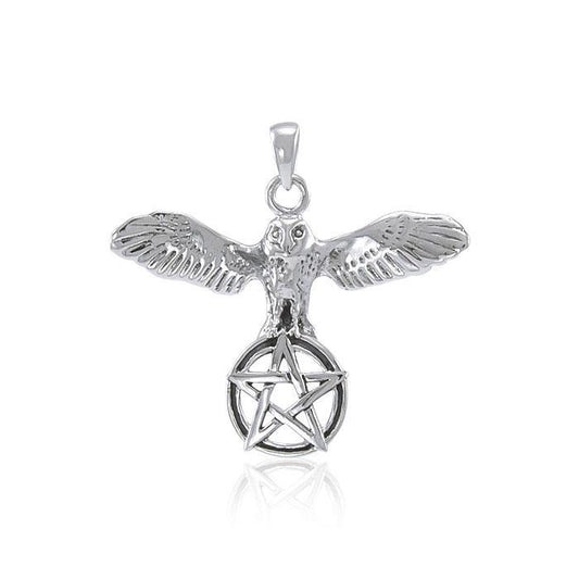 Flying Owl with Pentagram Silver Pendant TP3308 Pendant