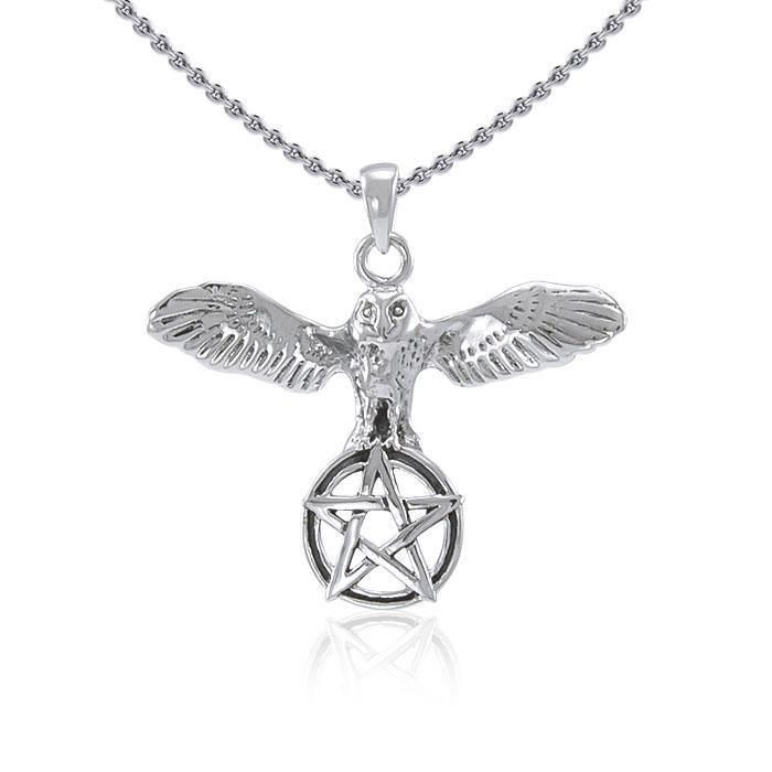 Flying Owl with Pentagram Silver Pendant TP3308 Pendant