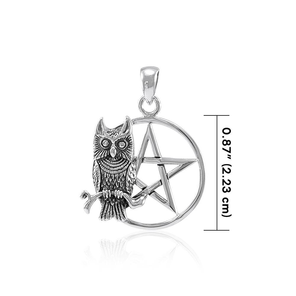 Sitting Owl with Pentagram Sterling Silver Pendant TP3320 Pendant