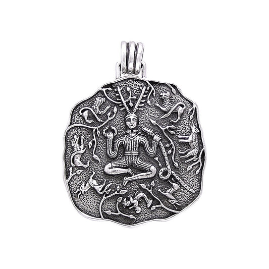 God Cernunnos in his mighty throne ~ Sterling Silver Jewelry Pendant TP3460 by Courtney Davis