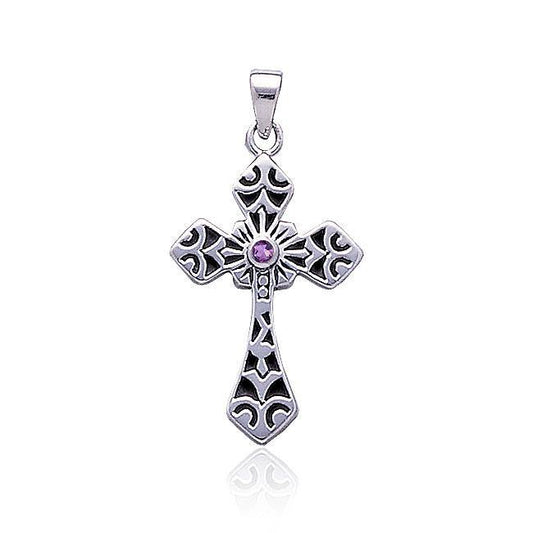 Medieval Cross Silver Pendant with Gemstone TP638 Pendant