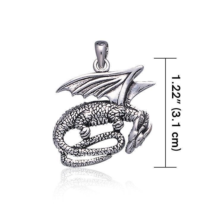 Slumbering Winged Dragon ~ Sterling Silver Jewelry Pendant TP844 Pendant