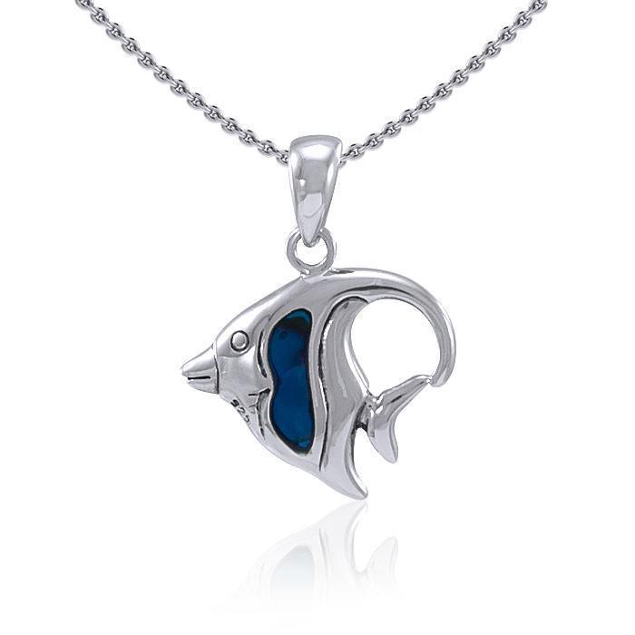Sterling Silver Angelfish Pendant with Inlay Stone TP963 Pendant