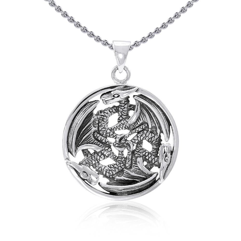 Forever entwined Triple Dragon ~ Sterling Silver Amulet Pendant TP965 Pendant