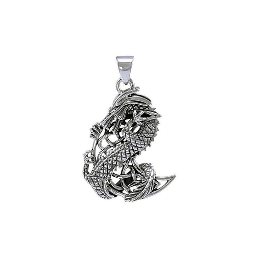 The Mythical Dragon Clutching Celtic Moon Sterling Silver Moon Pendant Jewelry TP992 Pendant