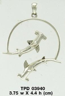 Double Swimming Hammerhead Shark Silver Pendant TPD3940 - peterstone.dropshipping