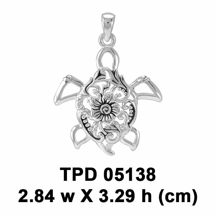 The elegant charm of the ocean ~ Sterling Silver Sea Turtle Filigree Pendant Jewelry TPD5138