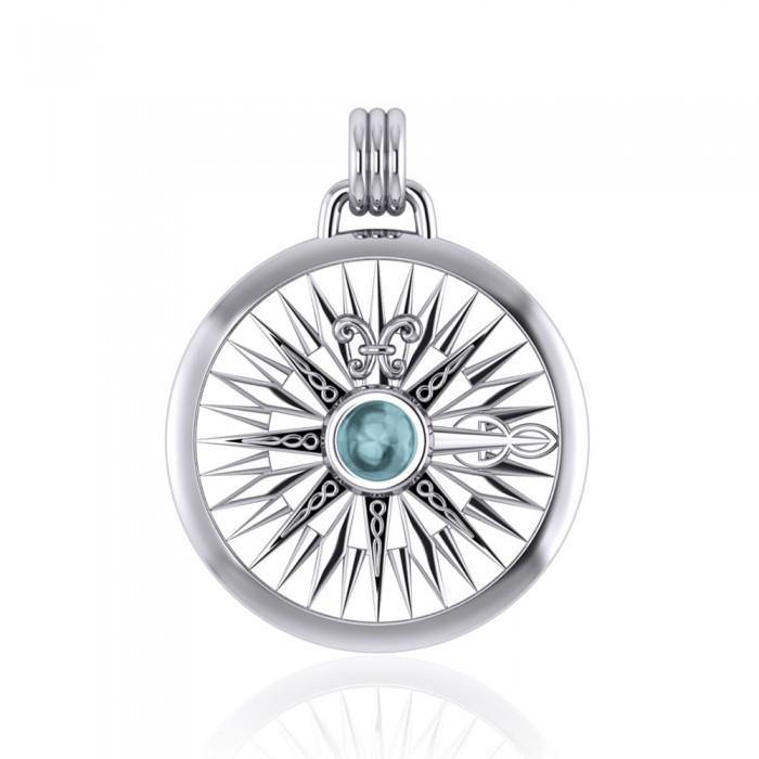 Lift up your head and be guided ~ Celtic Knotwork Compass Rose Sterling Silver Pendant with Gemstone TPD075 Pendant