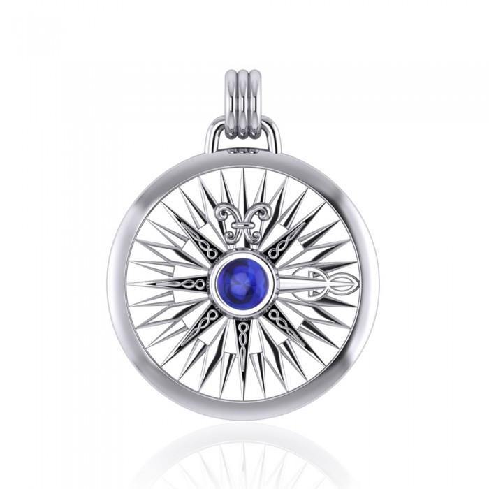 Lift up your head and be guided ~ Celtic Knotwork Compass Rose Sterling Silver Pendant with Gemstone TPD075 Pendant