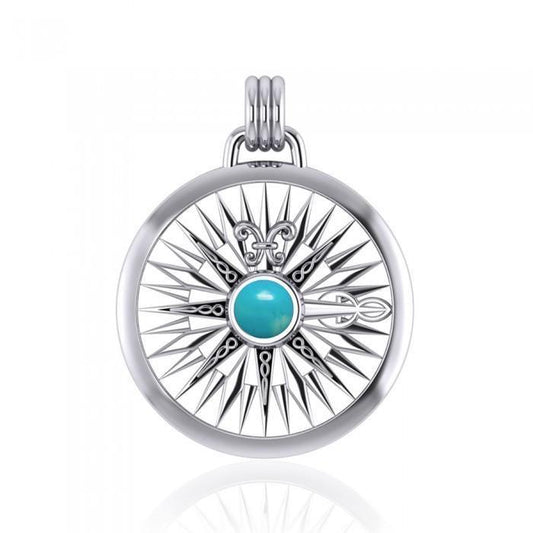 Lift up your head and be guided ~ Celtic Knotwork Compass Rose Sterling Silver Pendant with Gemstone TPD075 Pendant