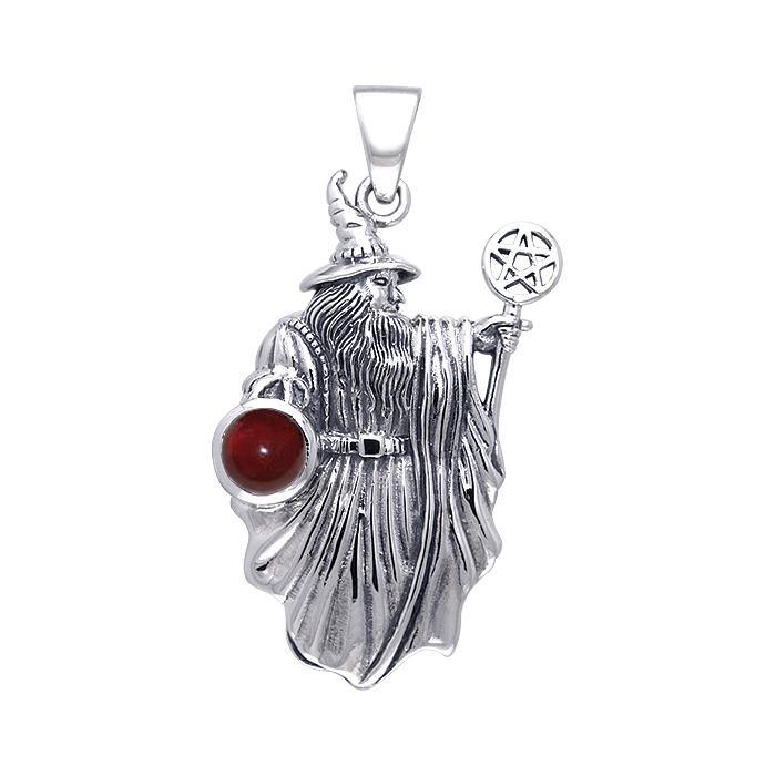 Wizard with The Pentacle Wand Silver Pendant TPD090 Pendant