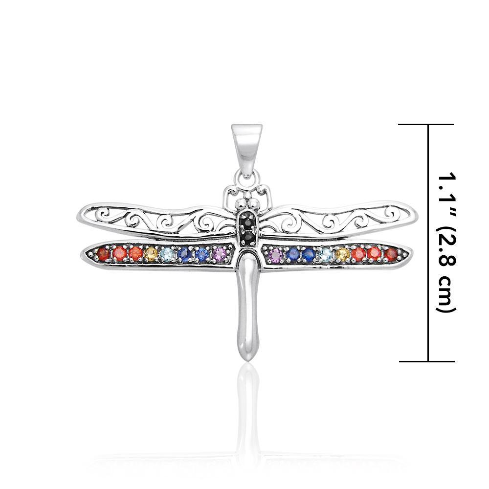 The Enchanting Light of the Dragonfly’s Iridescent Wings Silver with Chakra Gemstones Pendant TPD1154 Pendant