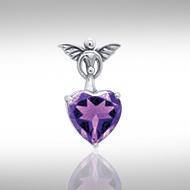 Gentle touch by the Wings of an Angel ~Sterling Silver Jewelry Pendant with a Heart-shaped Gemstone TPD2347 Pendant