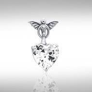 Gentle touch by the Wings of an Angel ~Sterling Silver Jewelry Pendant with a Heart-shaped Gemstone TPD2347 Pendant