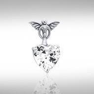 Gentle touch by the Wings of an Angel ~Sterling Silver Jewelry Pendant with a Heart-shaped Gemstone TPD2347 Pendant