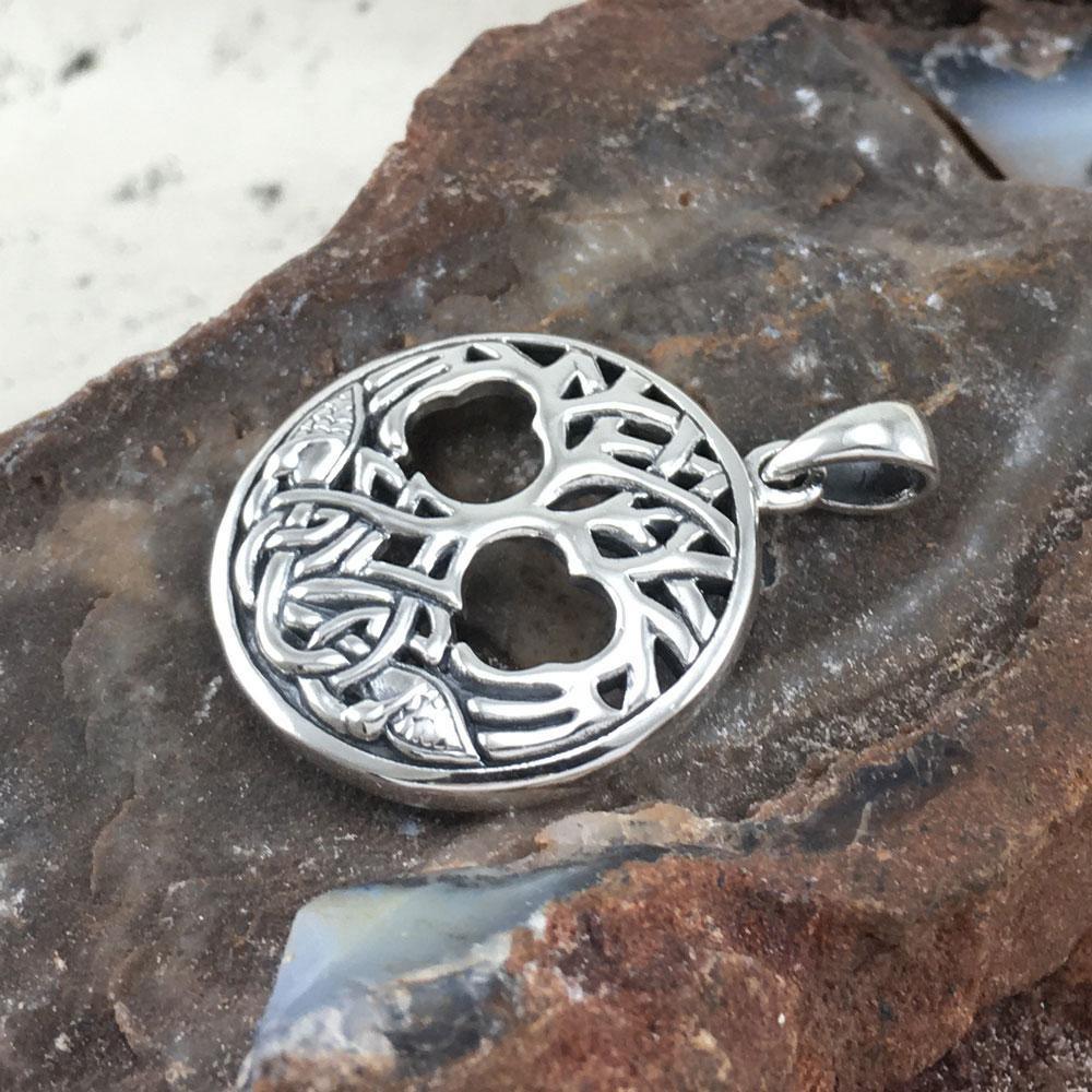 Interwoven with Birds in the Celtic Tree of Life ~ Sterling Silver Jewelry Pendant TPD3019 - Wholesale Jewelry