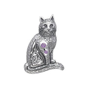 Mystical presence of the Revered Cat ~ Celtic Knotwork Sterling Silver Pendant Jewelry with Gemstone TPD331 - Wholesale Jewelry