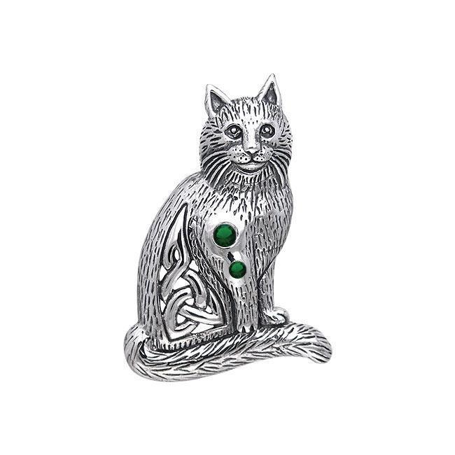 Mystical presence of the Revered Cat ~ Celtic Knotwork Sterling Silver Pendant Jewelry with Gemstone TPD331 - Wholesale Jewelry