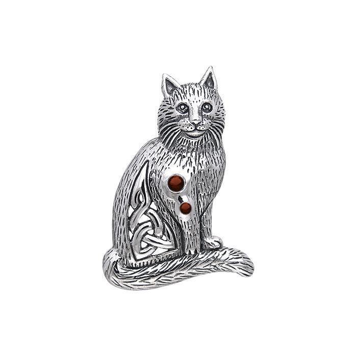 Mystical presence of the Revered Cat ~ Celtic Knotwork Sterling Silver Pendant Jewelry with Gemstone TPD331 - Wholesale Jewelry