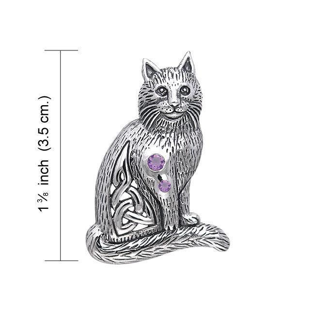 Mystical presence of the Revered Cat ~ Celtic Knotwork Sterling Silver Pendant Jewelry with Gemstone TPD331 - Wholesale Jewelry