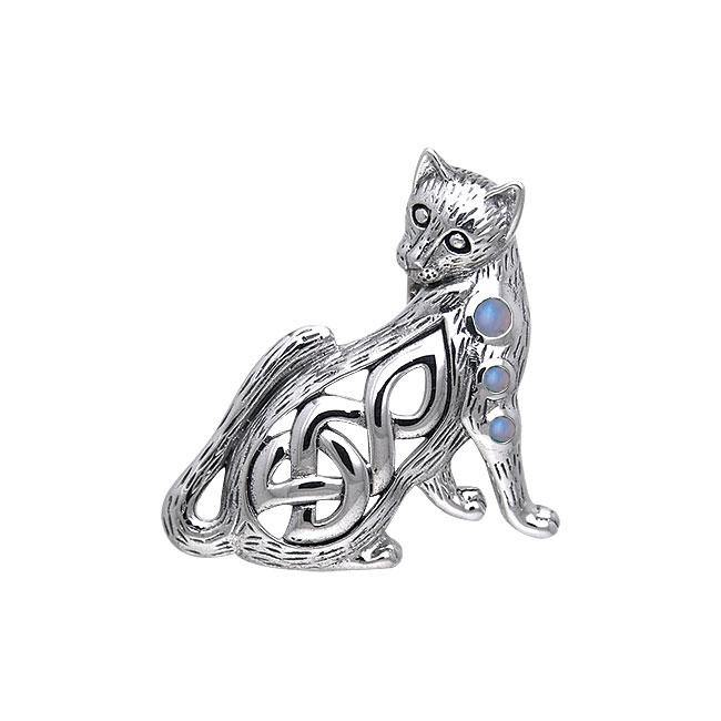 Playful Paw ~ Celtic Knotwork Cat Sterling Silver Jewelry Pendant with Gemstones - Wholesale Jewelry