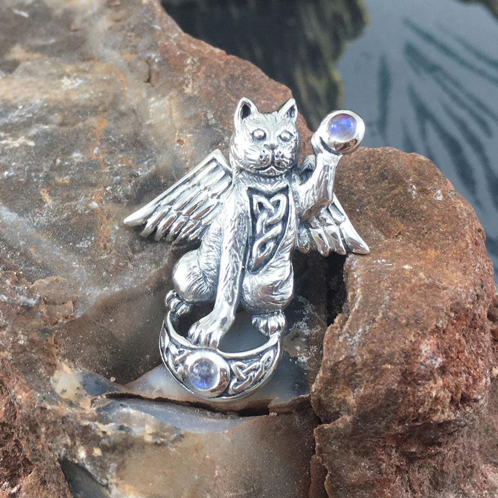 Celtic Cat Angel Moon Pendant TPD342 - peterstone.dropshipping