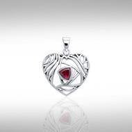 Contemporary Silver Heart Pendant with Gemstone TPD3478 Pendant