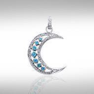 Chakra Moon Sterling Silver with Gemstones Pendant TPD3494 Pendant