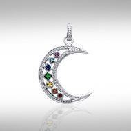 Chakra Moon Sterling Silver with Gemstones Pendant TPD3494 Pendant