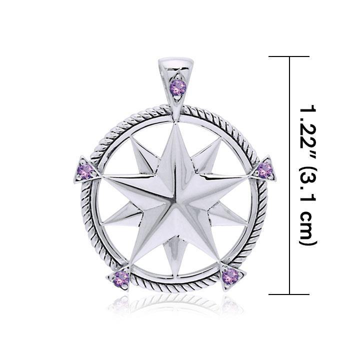 Compass with Gemstone Silver Pendant TPD3529 - Wholesale Jewelry