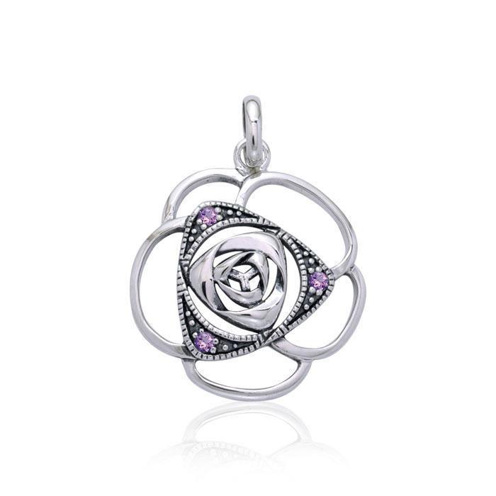 Blooming Rose Silver Pendant with Gems TPD3585 Pendant