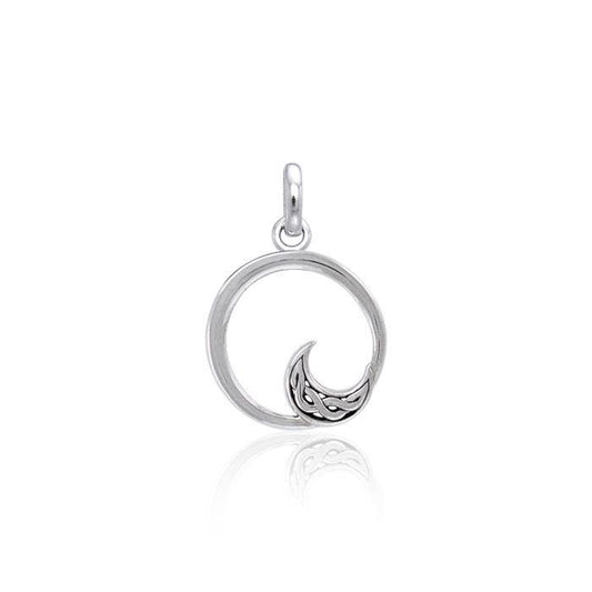 Round Silver Pendant with Celtic Crescent Moon TPD3850 Pendant