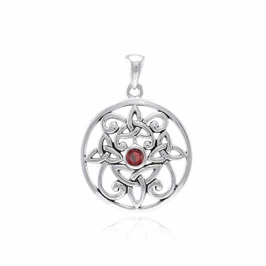 Celtic Trinity Knot Silver Pendant with Gemstone TPD3974 - Natural Garnet Pendant