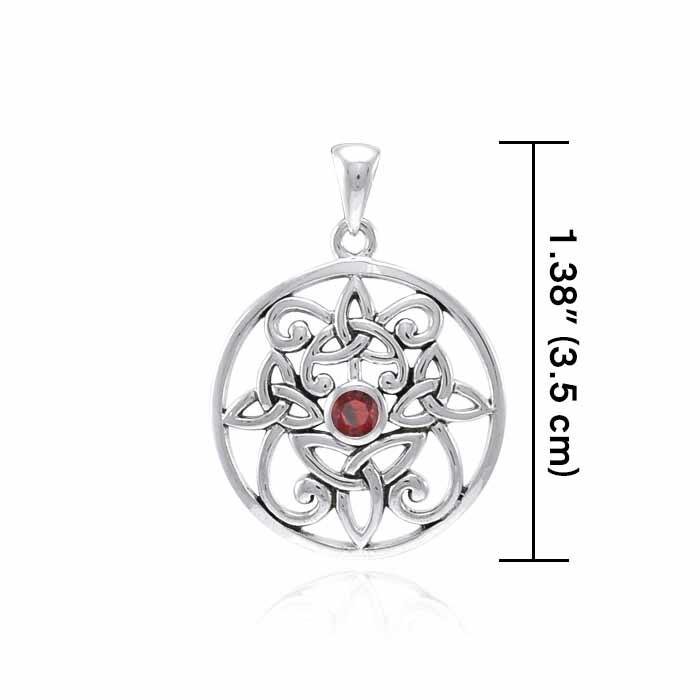 Celtic Trinity Knot Silver Pendant with Gemstone TPD3974 - Natural Garnet Pendant