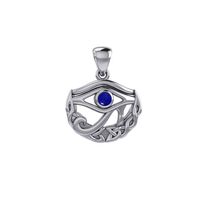 Eye of Horus with Celtic Knot Crescent Moon Silver Pendant TPD4275
