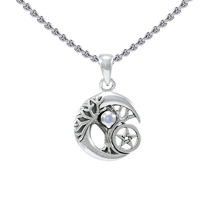Crescent Moon Tree of Life with Pentacle Silver Pendant TPD4311 Pendant