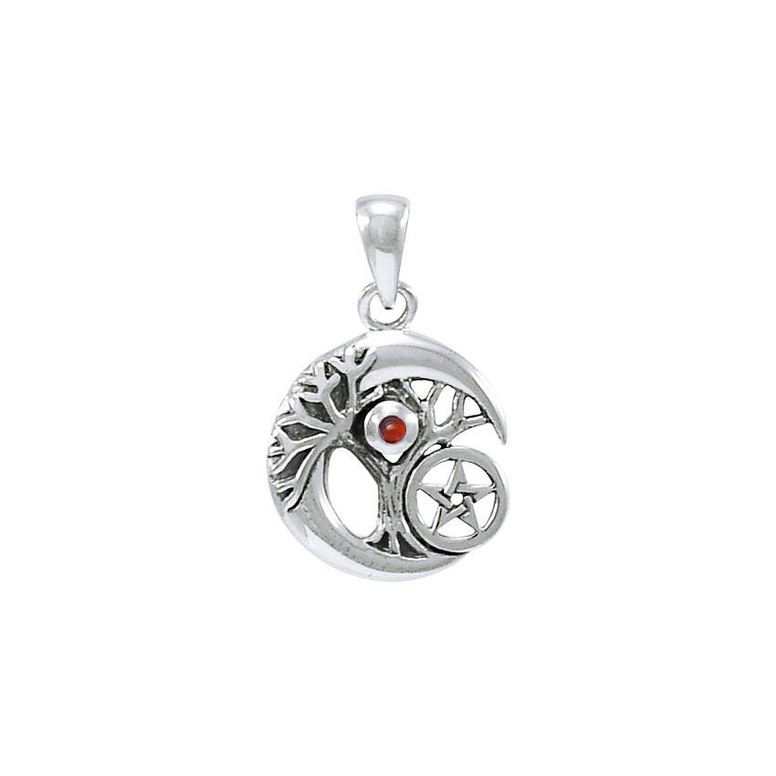 Crescent Moon Tree of Life with Pentacle Silver Pendant TPD4311 Pendant