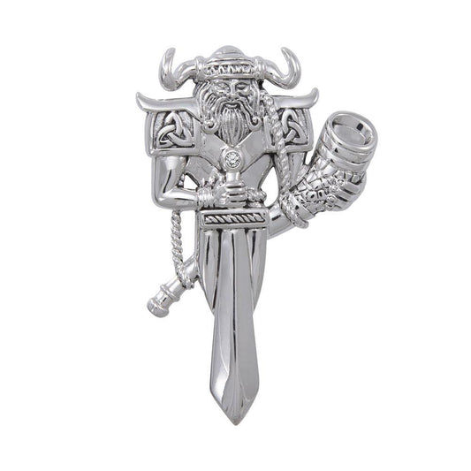 Viking God Heimdal Silver Pendant with Gemstone TPD4391 Pendant