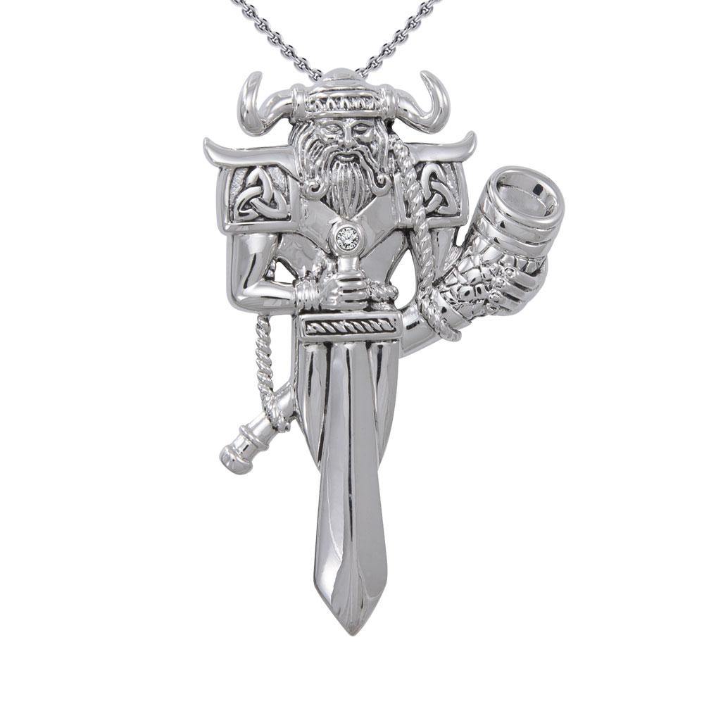 Viking God Heimdal Silver Pendant with Gemstone TPD4391 Pendant