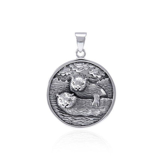 Sea Otters Medallion Silver Pendant TPD4617 Pendant