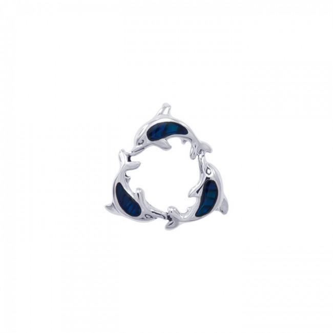 Dolphins Inlaid Shell Pendant TPD4620