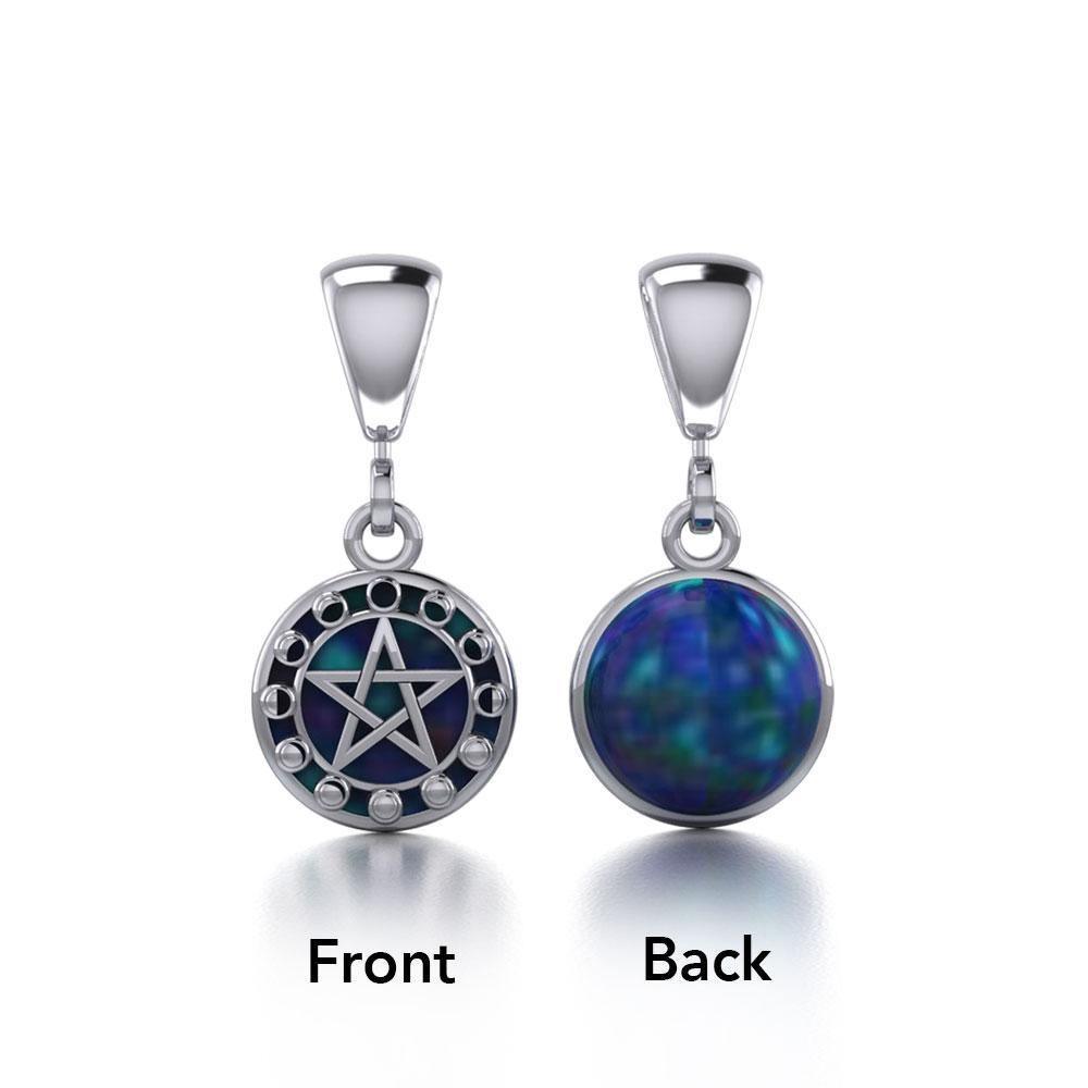 Silver Pentacle with Moon Phases Flip Pendant TPD477 Pendant