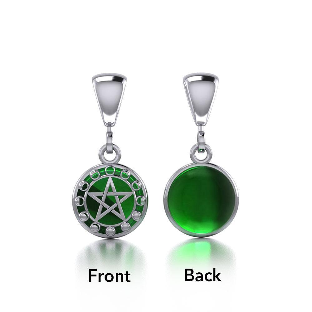 Silver Pentacle with Moon Phases Flip Pendant TPD477 Pendant