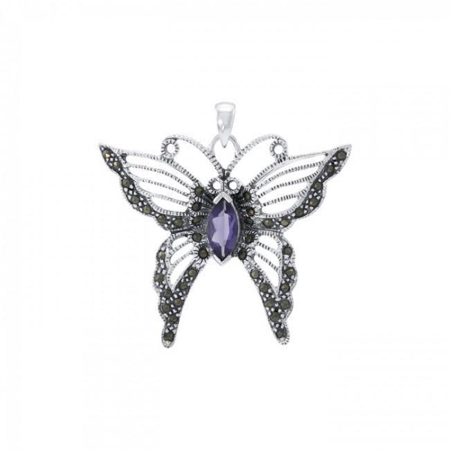 Butterfly Gemstone Marcasite Pendant TPD4770