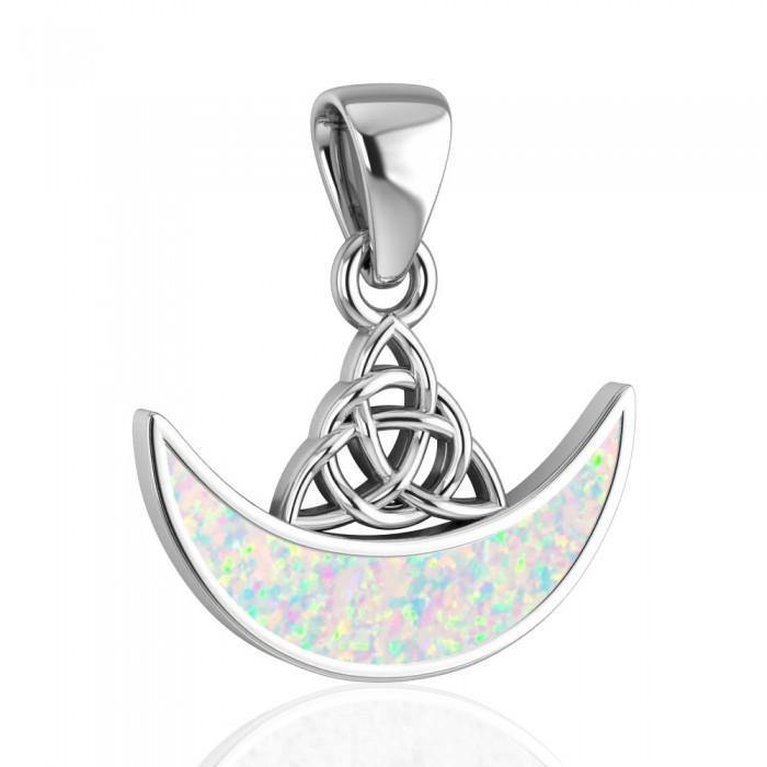 Celtic Triquetra with inlaid Crescent Moon Sterling Silver Pendant